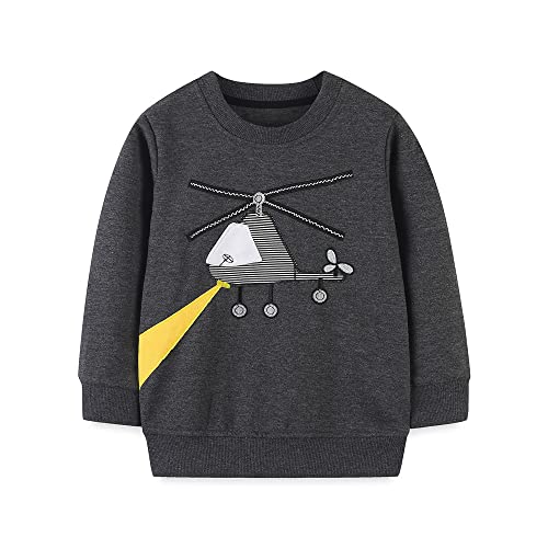 Jungen Sweatshirt Pullover Baumwolle T-Shirt Kinder Langarmshirts Dinosaurier Kinder Sweatshirt Weihnachtspullover Warme Top Sweat Streetwear Oberbekleidung Hubschrauber 110 von TOKYMOON