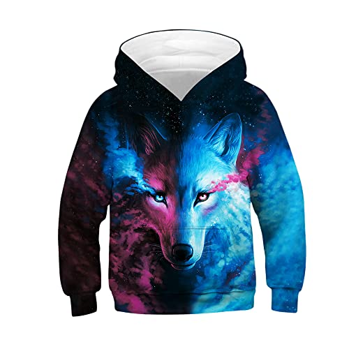 TOKYMOON Kinder 3D Kapuzenpullover Tierdruck Sweatshirt mit Tasche Unisex 3D Hoodie Kinder Mädchen Jungen Lustig Gedruckt Langarm Pulli mit Kapuzen Sweatshirt Pullover Blau 146-152 von TOKYMOON