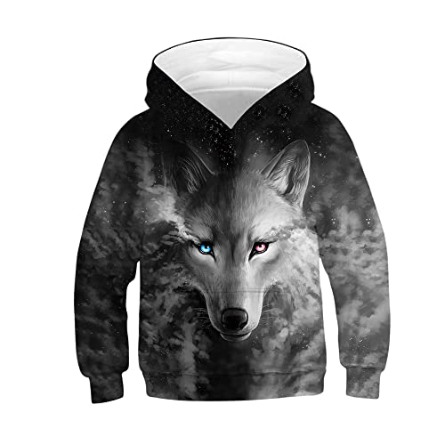 TOKYMOON Kinder 3D Kapuzenpullover Tierdruck Sweatshirt mit Tasche Unisex 3D Hoodie Kinder Mädchen Jungen Lustig Gedruckt Langarm Pulli mit Kapuzen Sweatshirt Pullover Grau 152-158 von TOKYMOON