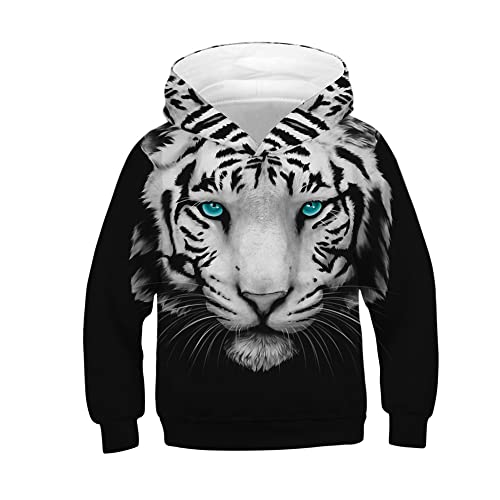 TOKYMOON Kinder 3D Kapuzenpullover Tierdruck Sweatshirt mit Tasche Unisex 3D Hoodie Kinder Mädchen Jungen Lustig Gedruckt Langarm Pulli mit Kapuzen Sweatshirt Pullover Tiger 122-128 von TOKYMOON