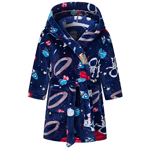 TOKYMOON Kinder Bademantel Jungen Mädchen Fleece Hoodie Roben Bademantel Kinder mit Kapuze Morgenmantel kuschelig Flauschig warmen und weichen Pyjamas Kleinkind Astronaut 130 von TOKYMOON