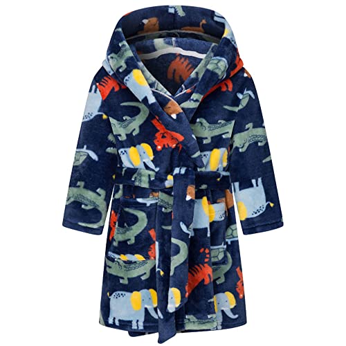 TOKYMOON Kinder Bademantel Jungen Mädchen Fleece Hoodie Roben Bademantel Kinder mit Kapuze Morgenmantel kuschelig Flauschig warmen und weichen Pyjamas Kleinkind Dunkelblaues Tier 110 von TOKYMOON