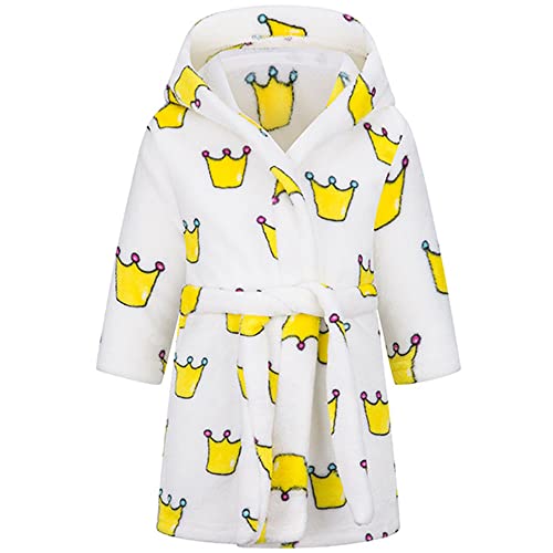 TOKYMOON Kinder Bademantel Jungen Mädchen Fleece Hoodie Roben Bademantel Kinder mit Kapuze Morgenmantel kuschelig Flauschig warmen und weichen Pyjamas Kleinkind Krone 140 von TOKYMOON
