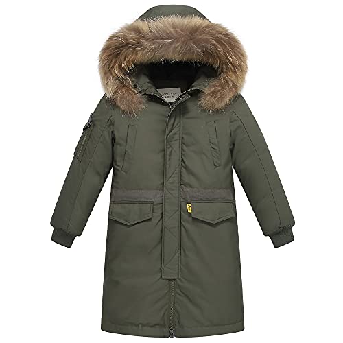 TOKYMOON Kinder Daunenjacken Winterjacke Jungen Lang Parka Jacken für Jungen Mädchen Mäntel warm Wintermantel Daunenmantel mit Kapuze Warm Outdoorjacke Armeegrün 164-170 von TOKYMOON