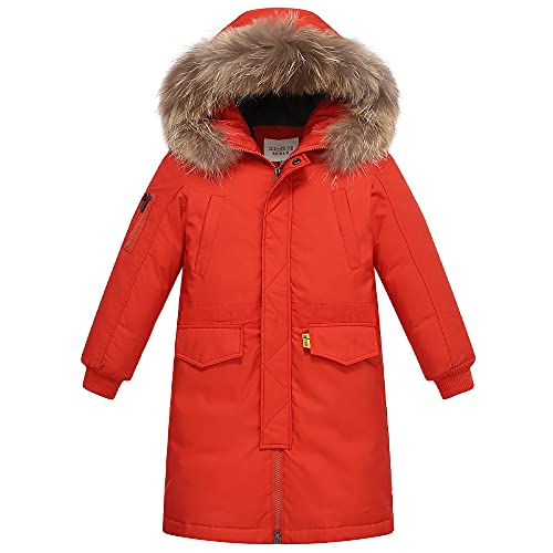 TOKYMOON Kinder Daunenjacken Winterjacke Jungen Lang Parka Jacken für Jungen Mädchen Mäntel warm Wintermantel Daunenmantel mit Kapuze Warm Outdoorjacke Orange 164-170 von TOKYMOON