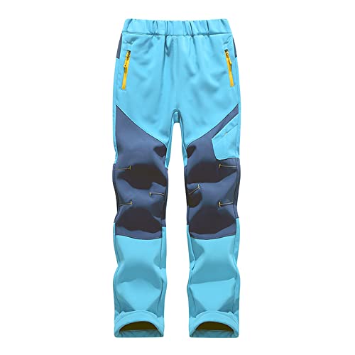 TOKYMOON Kinder Gefütterte Hose Softshellhose Winddicht Kinder Softshellhose Gefüttert Hose Wasserdicht Outdoorhose Atmungsaktiv Warm Skihose Jungen Mädchen Wanderhose Hellblau 160 von TOKYMOON