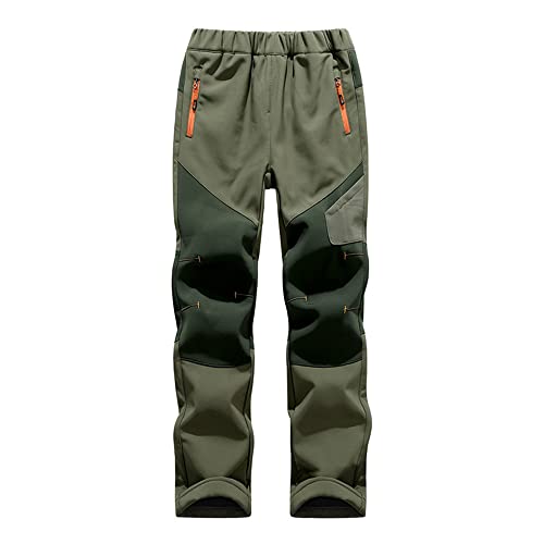 TOKYMOON Kinder Gefütterte Hose Softshellhose Winddicht Kinder Softshellhose Gefüttert Hose Wasserdicht Outdoorhose Atmungsaktiv Warm Skihose Jungen Mädchen Wanderhose Helles Armeegrün 160 von TOKYMOON