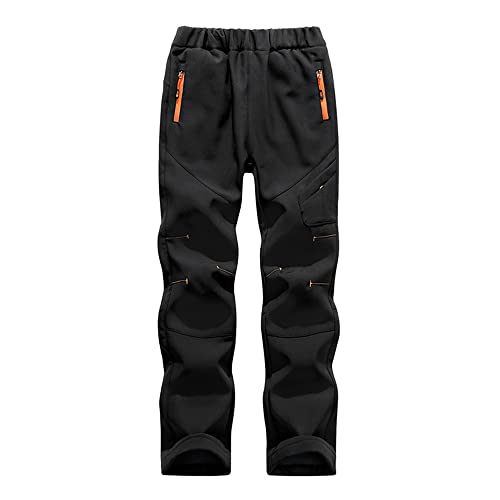 TOKYMOON Kinder Gefütterte Hose Softshellhose Winddicht Kinder Softshellhose Gefüttert Hose Wasserdicht Outdoorhose Atmungsaktiv Warm Skihose Jungen Mädchen Wanderhose Schwarz 140 von TOKYMOON