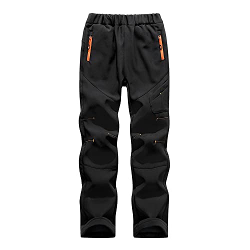 TOKYMOON Kinder Gefütterte Hose Softshellhose Winddicht Kinder Softshellhose Gefüttert Hose Wasserdicht Outdoorhose Atmungsaktiv Warm Skihose Jungen Mädchen Wanderhose Schwarz 150 von TOKYMOON