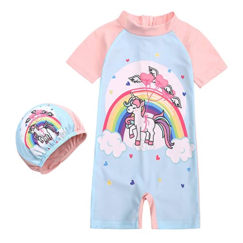 TOKYMOON Kinder Jungen Badeanzug Bademode Einteiler UPF 50+ UV Schützend Schwimmanzug mit Sonnenhut Mädchen Sonnenschutz Badeanzug Badeshorts Rash Guard Bademode 1-8 Jahre Einhorn 2XL von TOKYMOON