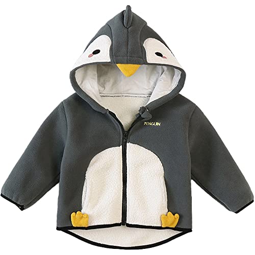 TOKYMOON Kinder Jungen Kapuzenpullover Fleecejacke Jungen Pullover Dinosaurier Headwear Jacke Hoodie Sweatjacke Kapuzenjacke Hoody Sweatshirt mit Reißverschluss 1-7 Jahre 92-122 Pinguin 80 von TOKYMOON