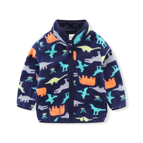 TOKYMOON Kinder Jungen Mädchen Fleecejacke Mit Langem Reißverschluss Warm Outdoor Fleece Jacke mit Kapuze Reißverschluss Fleecejacke Winter Kleinkind Warm Mantel Dinosaurier 110 von TOKYMOON
