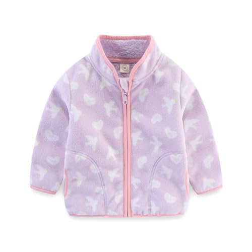 TOKYMOON Kinder Jungen Mädchen Fleecejacke Mit Langem Reißverschluss Warm Outdoor Fleece Jacke mit Kapuze Reißverschluss Fleecejacke Winter Kleinkind Warm Mantel Lila Vogel 110 von TOKYMOON