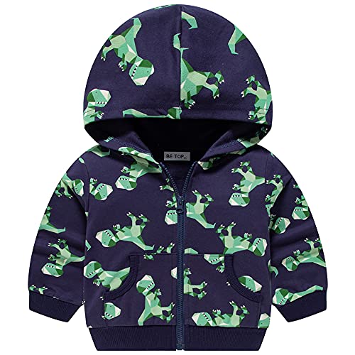 TOKYMOON Kinder Jungen Mädchen Mäntel mit Kapuze Jacken Mäntel Langarm Leichte Reißverschluss Frühling Herbst für Kinder Jungen Hoodies Jacke Cartoon Dinosaurier Mantel Königsblau 134-140 von TOKYMOON