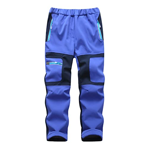 TOKYMOON Kinder Jungen Mädchen Softshellhose Atmungsaktiv Wasserdicht Warme Regenhose Gefütterte Outdoorhose mit Fleecefütterung Sporthose Winddicht Wanderhose Trekkinghose Skihose Blau S von TOKYMOON