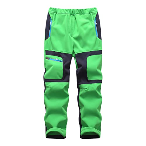 TOKYMOON Kinder Jungen Mädchen Softshellhose Atmungsaktiv Wasserdicht Warme Regenhose Gefütterte Outdoorhose mit Fleecefütterung Sporthose Winddicht Wanderhose Trekkinghose Skihose Grün S von TOKYMOON