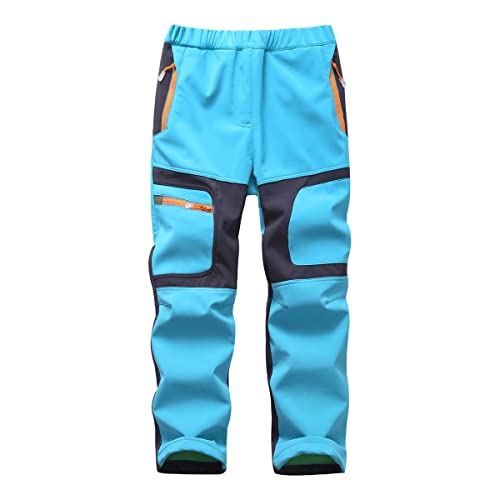 TOKYMOON Kinder Jungen Mädchen Softshellhose Atmungsaktiv Wasserdicht Warme Regenhose Gefütterte Outdoorhose mit Fleecefütterung Sporthose Winddicht Wanderhose Trekkinghose Skihose Hellblau S von TOKYMOON