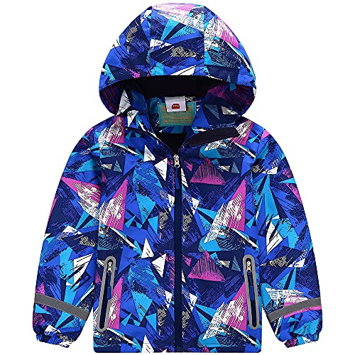 TOKYMOON Kinder Jungen Regenjacke Wasserdicht Jacke Übergangsjacke Fleecefütterung Warm Atmungsaktiv Winddicht Wanderjacke Softshelljacke Outdoorjacke mit Kapuze Blau Lila 146-152 von TOKYMOON