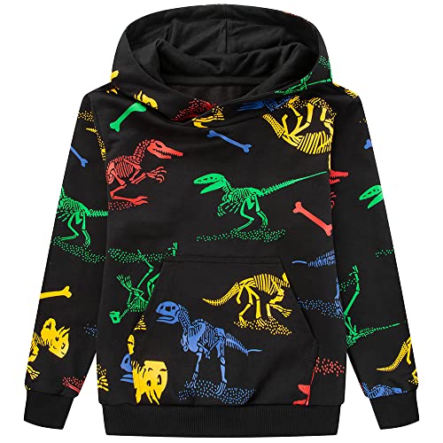 TOKYMOON Kinder Kapuzenpullover Jungen Dinosaurier Pullover Sweatshirt Jungen Hoodie Dinosaurier Kapuzenpullover Kinder Pullover Sweatshirt Kinder Hoodie Schwarzer Dinosaurier 110 von TOKYMOON