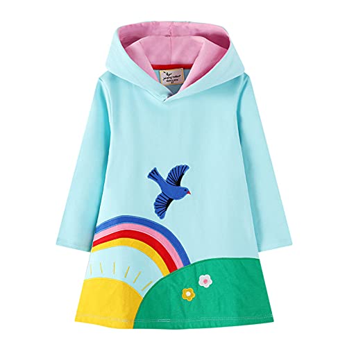 TOKYMOON Kinder Kapuzenpullover Mädchen Kapuzenkleid Langarm Baumwolle Pullover Hoodies Sweatshirt Kleid Freizeit Tops Herbst Winter Mädchen Kinder Kleid 2 3 4 5 6 7 Jahre Blau 1 134-140 von TOKYMOON