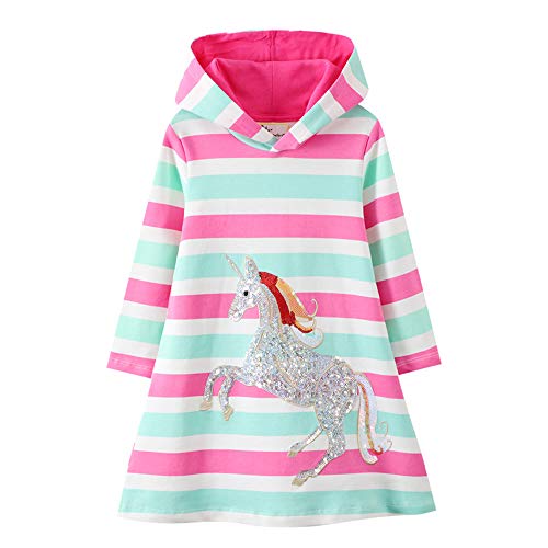 TOKYMOON Kinder Kapuzenpullover Mädchen Kapuzenkleid Langarm Baumwolle Pullover Hoodies Sweatshirt Kleid Freizeit Tops Herbst Winter Mädchen Kinder Kleid 2 3 4 5 6 7 Jahre Einhorn 2T von TOKYMOON