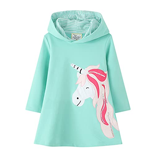 TOKYMOON Kinder Kapuzenpullover Mädchen Kapuzenkleid Langarm Baumwolle Pullover Hoodies Sweatshirt Kleid Freizeit Tops Herbst Winter Mädchen Kinder Kleid 92 98 104 110 116 122 Grün 1 116-122 von TOKYMOON