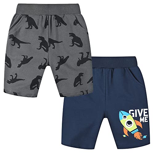 TOKYMOON Kinder Kurze Hosen Jungen Shorts Jungs Freizeit Sommer Hosen Jungen 2er-Pack Sommer Shorts Kinder Baumwolle Kurze Hosen Pull-on Freizeit Shorts Dinosaurier + Rakete 2T von TOKYMOON