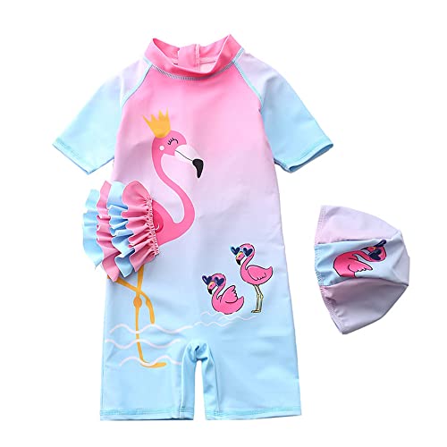 TOKYMOON Kinder Mädchen Badeanzug Bademode Einteiler Badeanzug UV Schützend Schwimmanzug mit Badekappe Mädchen Sonnenschutz Badeanzug Kinder Badeshorts Rash Guard Bademode Flamingo S von TOKYMOON