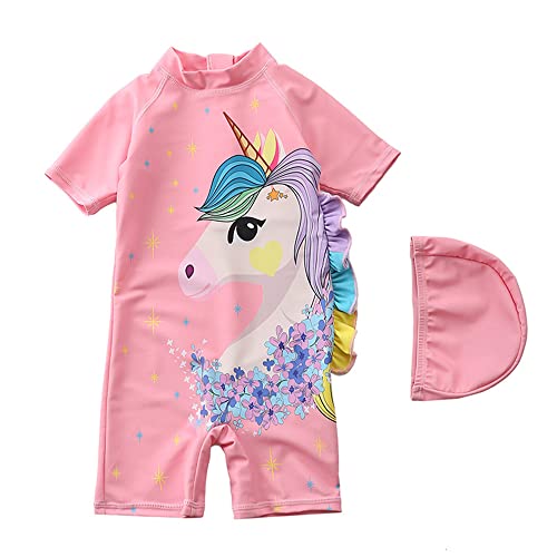 TOKYMOON Kinder Mädchen Badeanzug Bademode Einteiler Badeanzug UV Schützend Schwimmanzug mit Badekappe Mädchen Sonnenschutz Badeanzug Kinder Badeshorts Rash Guard Bademode Rosa M von TOKYMOON