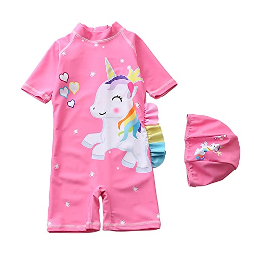 TOKYMOON Kinder Mädchen Badeanzug Bademode Einteiler Badeanzug UV Schützend Schwimmanzug mit Badekappe Mädchen Sonnenschutz Badeanzug Kinder Badeshorts Rash Guard Bademode Roserot M von TOKYMOON