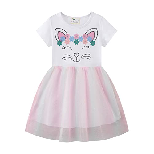 TOKYMOON Kinder Mädchen Kleider Tüll Kleid Prinzessin Einhorn Kleid Langarm Kleidung Frühling Sommer Sommerkleid Blume Baumwolle Lässige Prinzessin Mädchen Kleid Weiß 4T von TOKYMOON