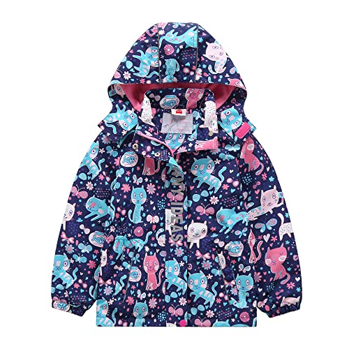 TOKYMOON Kinder Mädchen Wasserdicht Jacke mit Fleecefütterung Übergangsjacke Regenjacke Softshelljacken Warm Winddicht Kapuzenjacke Atmungsaktiv Wanderjacke Outdoorjacke Katze 98-104 von TOKYMOON