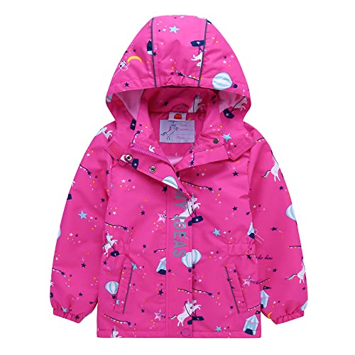 TOKYMOON Kinder Mädchen Wasserdicht Jacke mit Fleecefütterung Übergangsjacke Regenjacke Softshelljacken Warm Winddicht Kapuzenjacke Atmungsaktiv Wanderjacke Outdoorjacke Rosarot 134-140 von TOKYMOON