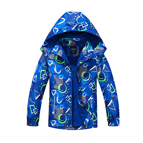 TOKYMOON Kinder Regenjacke Jungen Übergangsjacke Dinosauriern Wasserdicht Outdoorjacke Winddicht mit Kapuzen Jacke Jungen Gefütterte Regenjacke Softshelljacken Blau Grün 140 von TOKYMOON