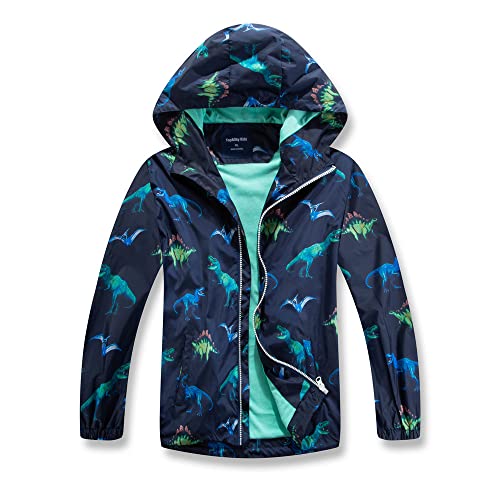 TOKYMOON Kinder Regenjacke Jungen Übergangsjacke Dinosauriern Wasserdicht Outdoorjacke Winddicht mit Kapuzen Jacke Jungen Gefütterte Regenjacke Softshelljacken Dunkelblau 120 von TOKYMOON