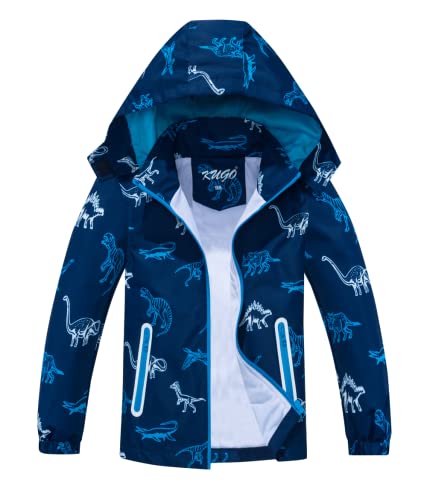 TOKYMOON Kinder Regenjacke Jungen Übergangsjacke Dinosauriern Wasserdicht Outdoorjacke Winddicht mit Kapuzen Jacke Jungen Gefütterte Regenjacke Softshelljacken Hellblau 140 von TOKYMOON