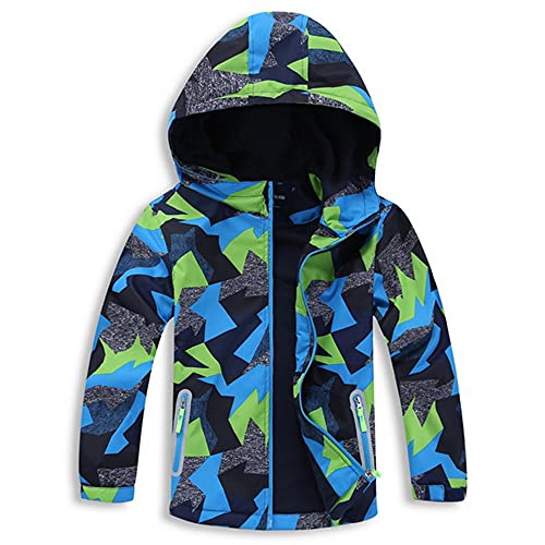 TOKYMOON Kinder Regenjacke Jungen Übergangsjacken für Jungs Wasserdicht Jacke mit Kapuze Winddicht Softshelljacken mit Muster Jacke Gefütterte Regenmantel Camouflage 104-110 von TOKYMOON