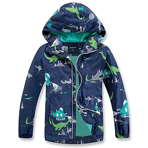 TOKYMOON Kinder Regenjacke Jungen Übergangsjacken für Jungs Wasserdicht Jacke mit Kapuze Winddicht Softshelljacken mit Muster Jacke Gefütterte Regenmantel Dinosaurier 104-110 von TOKYMOON