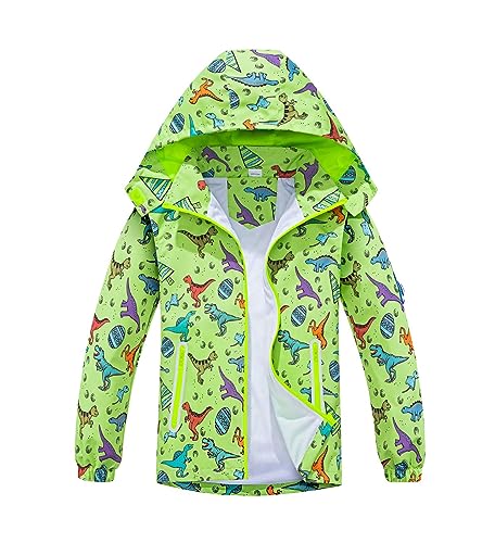 TOKYMOON Kinder Regenjacke Jungen Übergangsjacken für Jungs Wasserdicht Jacke mit Kapuze Winddicht Softshelljacken mit Muster Jacke Gefütterte Regenmantel Fluoreszierendes Grün 130 von TOKYMOON