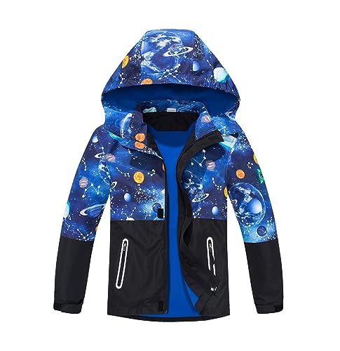 TOKYMOON Kinder Regenjacke Jungen Übergangsjacken für Jungs Wasserdicht Jacke mit Kapuze Winddicht Softshelljacken mit Muster Jacke Gefütterte Regenmantel Sternenhimmel 150 von TOKYMOON