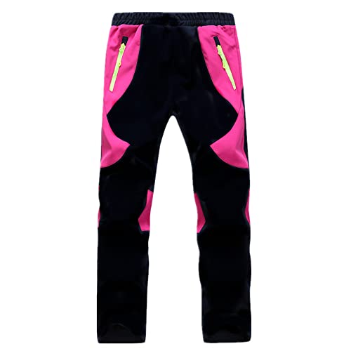 TOKYMOON Kinder Softshellhose Gefüttert Hose Wasserdicht Wanderhose Kinder Jungen Mädchen Regenhose Gefütterte Outdoorhose Wasserabweisend Winddicht Skihose Sporthose Schwarz+Rosenrot XL von TOKYMOON