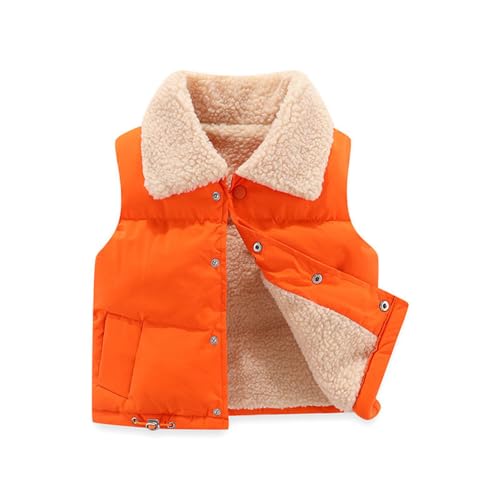 TOKYMOON Kinder Weste Unisex Kinder Mädchen Jungen Winterjacke Unifarben Fleeceweste Winter Warme Steppweste Jacke Ärmellose Leicht Kinderweste Outdoorjacke Gefütterte Weste Orange 110 von TOKYMOON