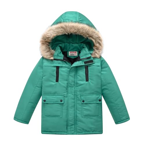 TOKYMOON Kinder Winterjacke Mädchen Jungen Reißverschluss Fleece Parka Outdoor Mantel Lang Kapuzenjacke Winter Warm Steppjacke Wintermantel mit abnehmbare Fellkapuze Winterjacke Grün 140 von TOKYMOON