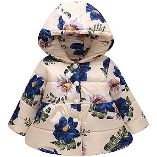 TOKYMOON Kinderjacke Winterjacke mit Kapuze Mädchen Wintermantel Warm Jacke Kinder Mädchen Baumwolle Winterjacke Outdoorjacke Oberbekleidung Kinderjacke Blau Blumen 116-122 von TOKYMOON