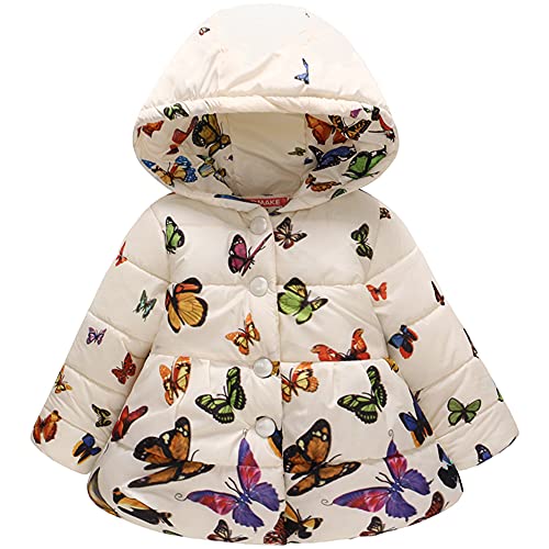 TOKYMOON Kinderjacke Winterjacke mit Kapuze Mädchen Wintermantel Warm Jacke Kinder Mädchen Baumwolle Winterjacke Outdoorjacke Oberbekleidung Kinderjacke Weiß Schmetterling 116-122 von TOKYMOON