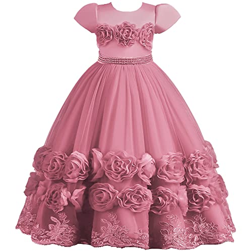 TOKYMOON Kleid Mädchen Blumen mädchen Kleid Prinzessin Kleider Festliches Kinder Mädchen Kleid Tüll Hochzeit Mädchen Kleid Elegant Langes Abendkleid Kommunikation Sommer Kleider Dunkelrosa 1 160 von TOKYMOON