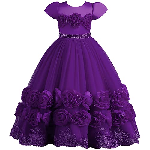 TOKYMOON Kleid Mädchen Blumen mädchen Kleid Prinzessin Kleider Festliches Kinder Mädchen Kleid Tüll Hochzeit Mädchen Kleid Elegant Langes Abendkleid Kommunikation Sommer Kleider Dunkelviolett 130 von TOKYMOON