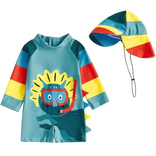 TOKYMOON Kleinkind Baby Jungen Badeanzug Einteiliger UPF 50+ Langarm UV-Schutz mit Sonnenhut Rashguard Reißverschluss Sonnenschut und Sonnenhut Schwimmanzug von TOKYMOON