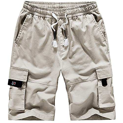 TOKYMOON Kurze Hosen Herren Shorts Sports Baumwolle Mit Reißverschluss Elastische Taille Herren Cargo Hose Shorts Sommer Kurze Hose Baumwolle Sweatshorts Kurze Hose Jogginghose Beige 2XL von TOKYMOON