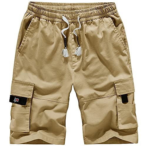 TOKYMOON Kurze Hosen Herren Shorts Sports Baumwolle Mit Reißverschluss Elastische Taille Herren Cargo Hose Shorts Sommer Kurze Hose Baumwolle Sweatshorts Kurze Hose Jogginghose Khaki 2XL von TOKYMOON